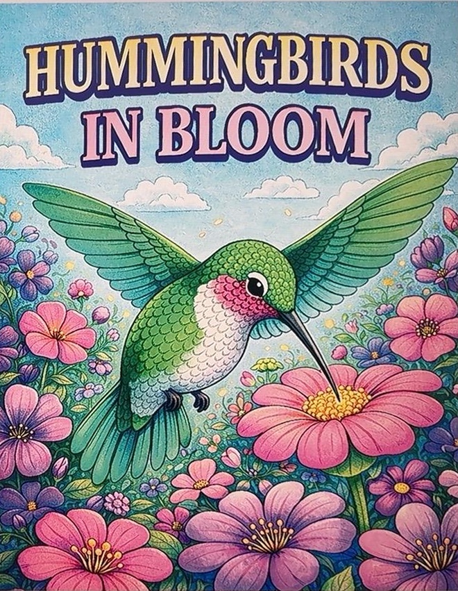 Hummingbirds in Bloom: Beautiful Garden Hummingbirds to Color cover