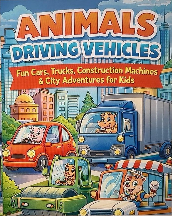 Animals Driving Vehicles Coloring Book: Fun Cars, Trucks, Construction Machines & City Adventures for Kids cover