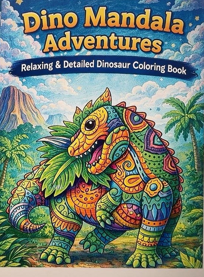 Dino Mandala Adventures: Relaxing & Detailed Dinosaur Coloring Book cover