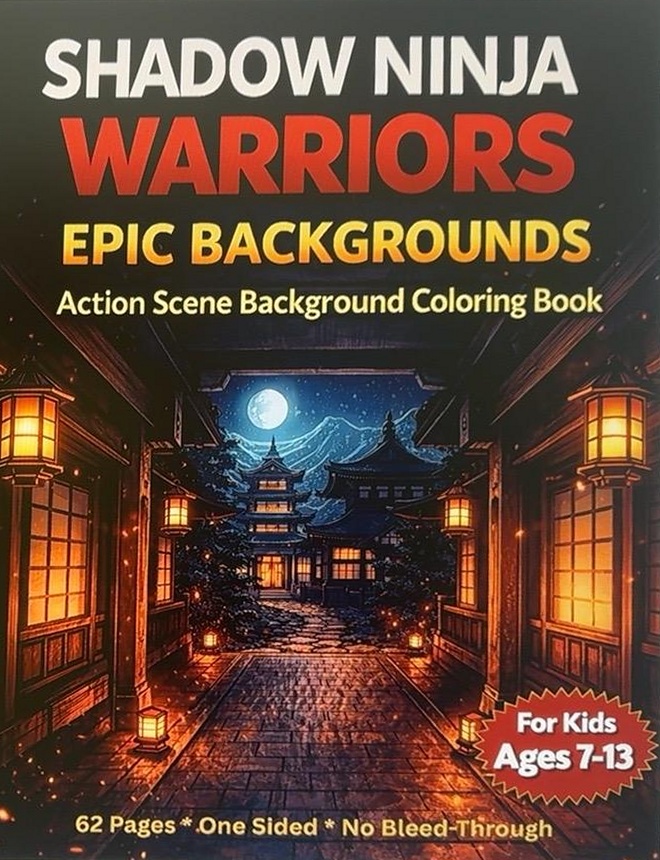 Shadow Ninja Warrior: Epic Backgrounds: Action Scenes Background Coloring Book for Kids cover