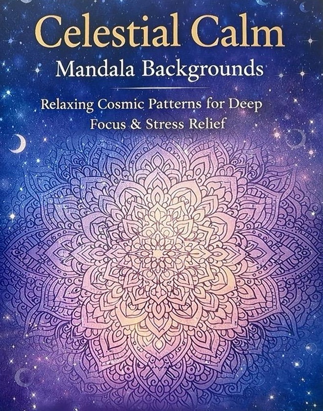 Celestial Calm Mandala Backgrounds: Relaxing Cosmic Patterns for Deep Focus & Stress Relief cover