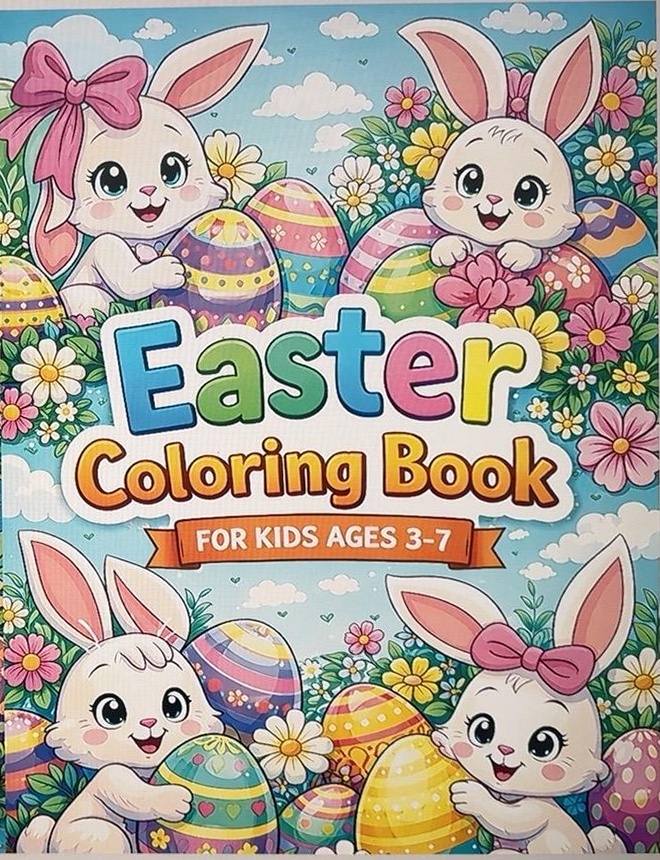 Easter Coloring Book: Cute Bunnies, Easter Eggs, and Springtime Fun for Kids Ages 3-7 cover