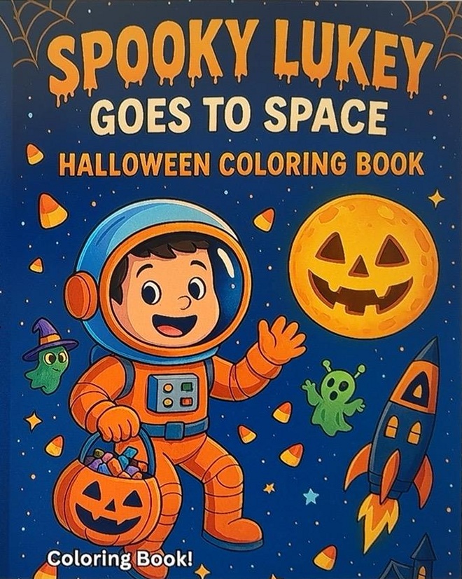 Spooky Lukey Goes To Space Halloween Coloring Book: Fun Halloween Coloring Adventure For Kids 4-9! cover